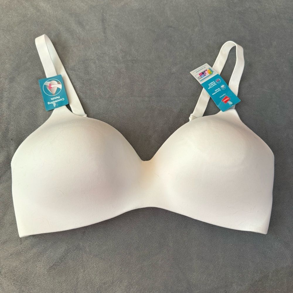 BNWT White Hanes Wireless Bra w/ Concealing Petals & Convertible Straps Sz Large